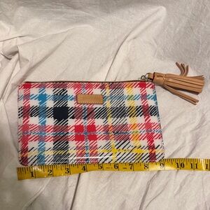 Dooney & Bourke Multicolor Plaid Zip Wristlet with Tan Tassel